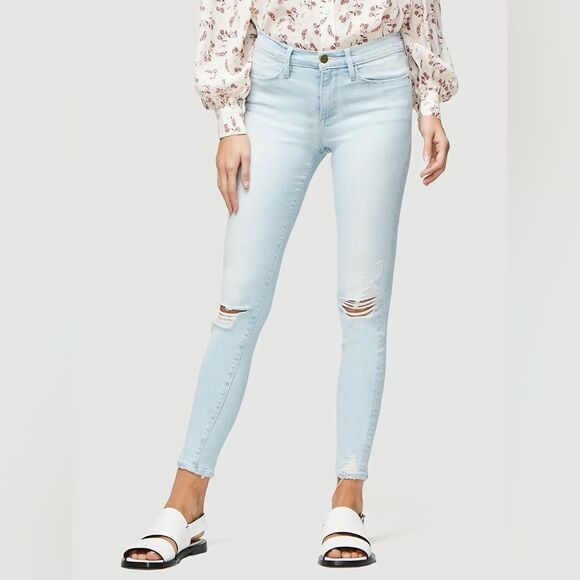 Frame Le High Skinny Distressed Stretch Skinny Jeans Light Wash Rush 28 - Picture 5 of 16